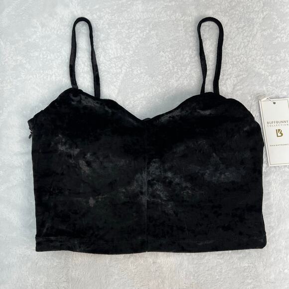 BuffBunny Velvet Cropped Glam Tank Top Black Adjustable Straps Size M Y2K NWT - Picture 11 of 11
